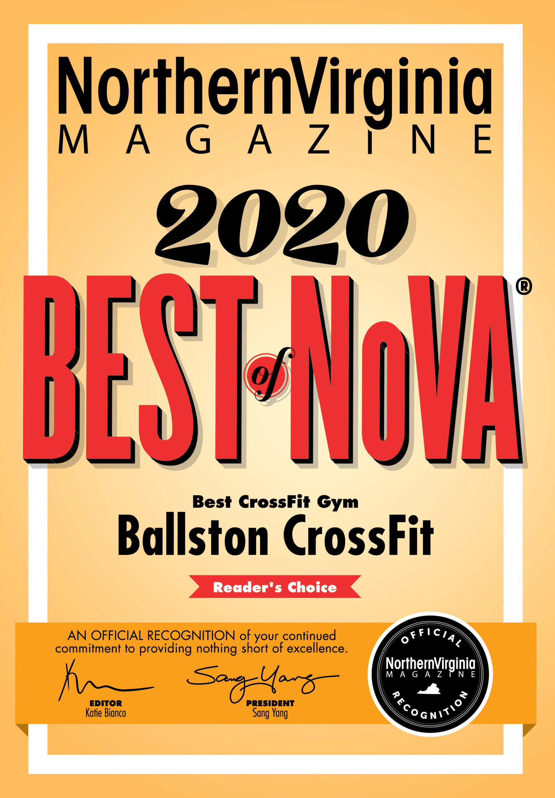 Northern Virginia Magazine - Best of NoVa 2020 - Best CrossFit Gym: Ballston CrossFit